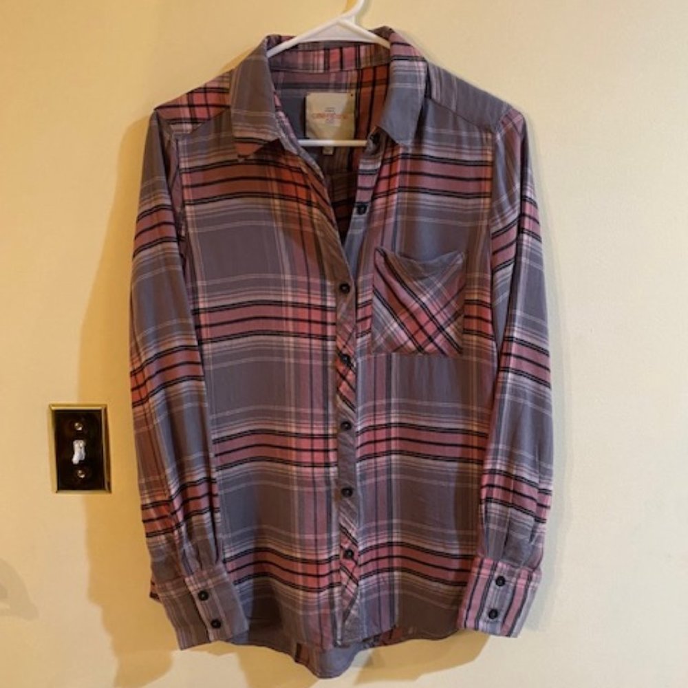 Women's Casa Cabana Flannel Shirt, Medium, grey/pink/black